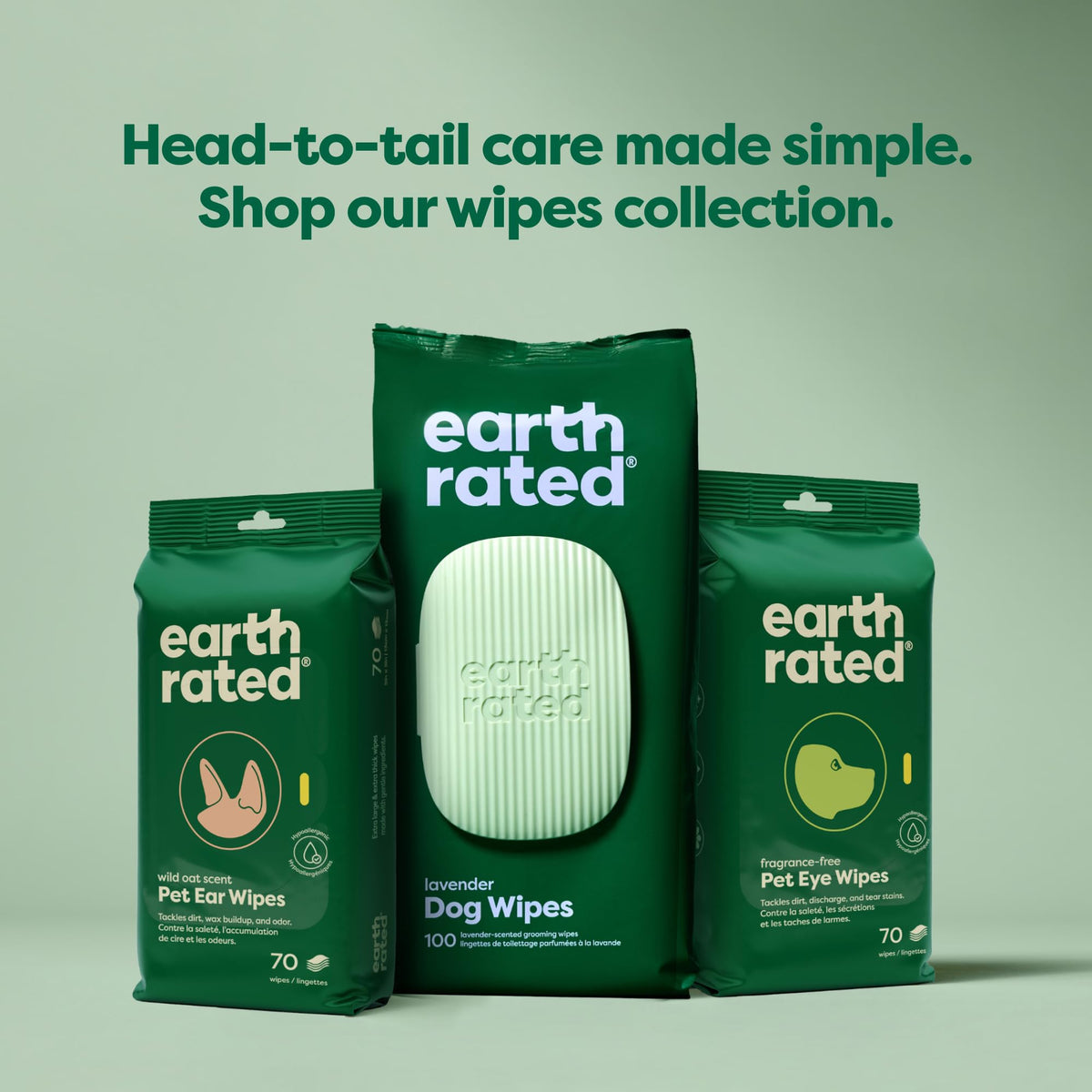 Earth Rated (A Canadian Company) Pet Wipes for Dogs and Cats, Hypoallergenic, Cleaning and Hydrating, for Grooming Paws, Body and Butt, Unscented, 400 Count π All In One Marketplace Canada
