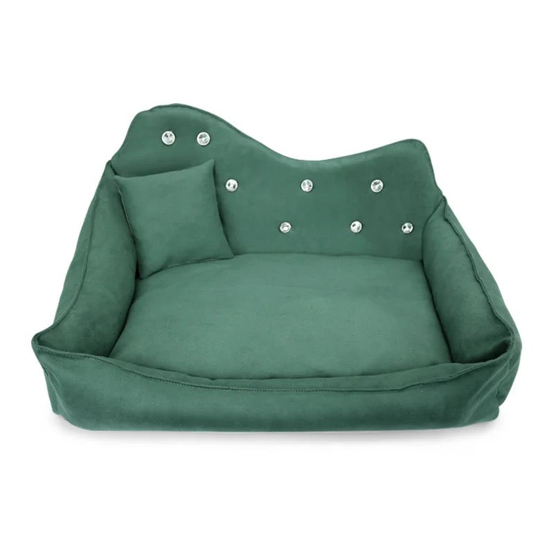 Lit luxueux pour chien - Vert émeraude inscrusté de pierres