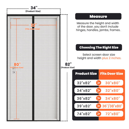 Magnetic Screen Door (Screen Size 32" x 82"), Fits Door Opening 30"x80", Heavy Duty Fiberglass Magnetic Mesh Screen, with Automatic Block Closure, Easy Walk-Through for Kids and Pets 🍁 All In One Marketplace Canada
