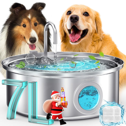 oneisall Dog Water Fountain,7L/230oz Pet Fountain Stainless Steel with Visual Water Level,Ultra-Quiet Water Bowl with 5-Stage Filtration for Large/Medium Dogs,Dispenser for Living Room Kitchen 🍁 All In One Marketplace Canada