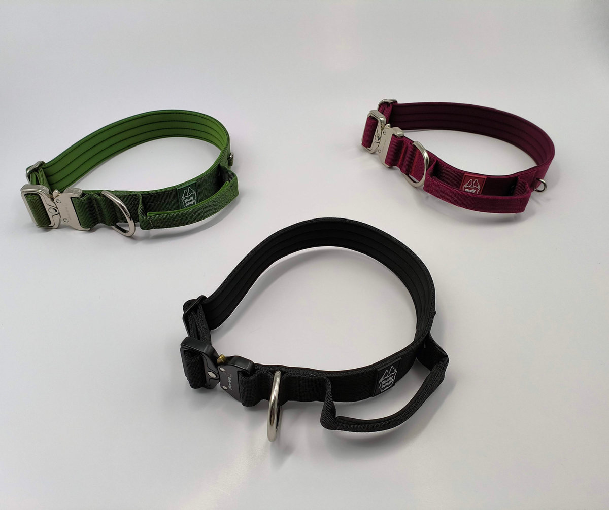 Collier tactique 1.5po avec poignée - Rouge Vin